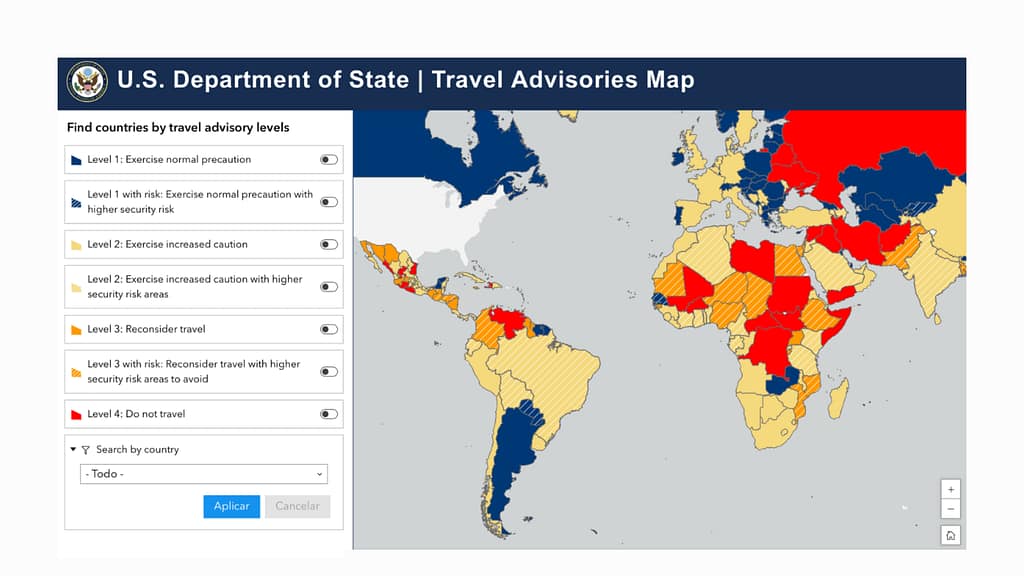 Travel advisories map