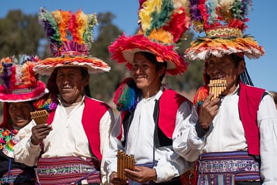 Taquile Island natives playing instruments